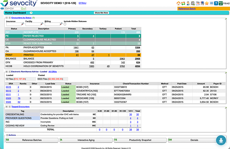 Billing Dashboard in Sevocity EHR