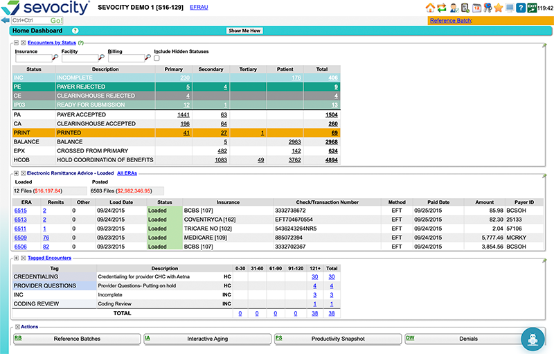 Sevocity from charting to charge to billing to payment screenshot.
