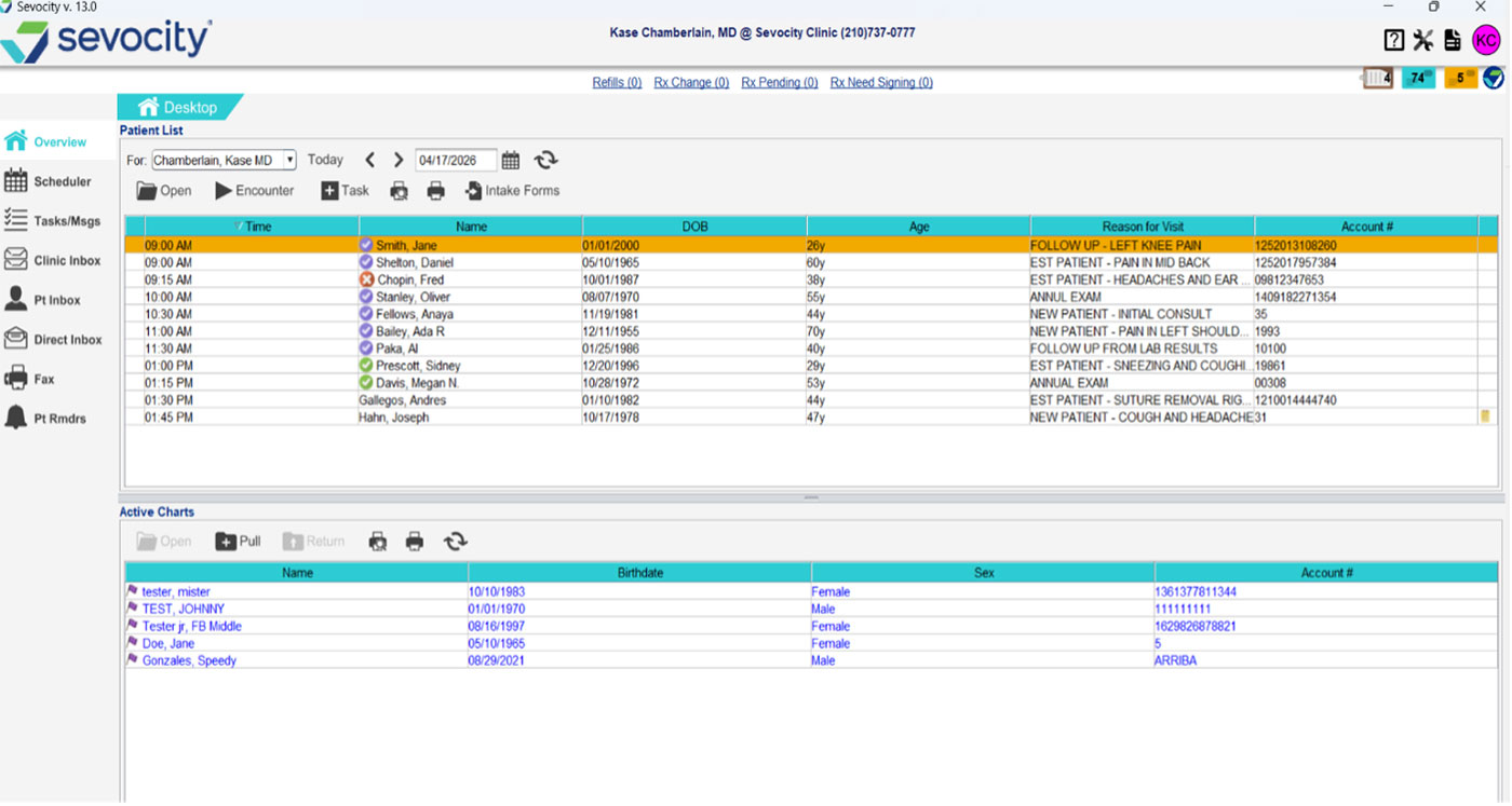 Sevocity Premier EHR and Practice Management dashboard
