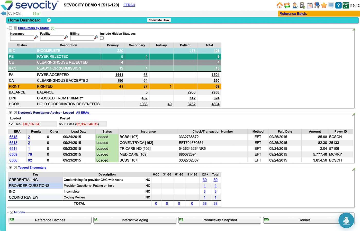 Sevocity EHR Billing Dashboard