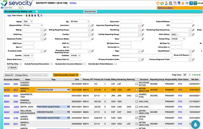 Sevocity EHR Billing Report